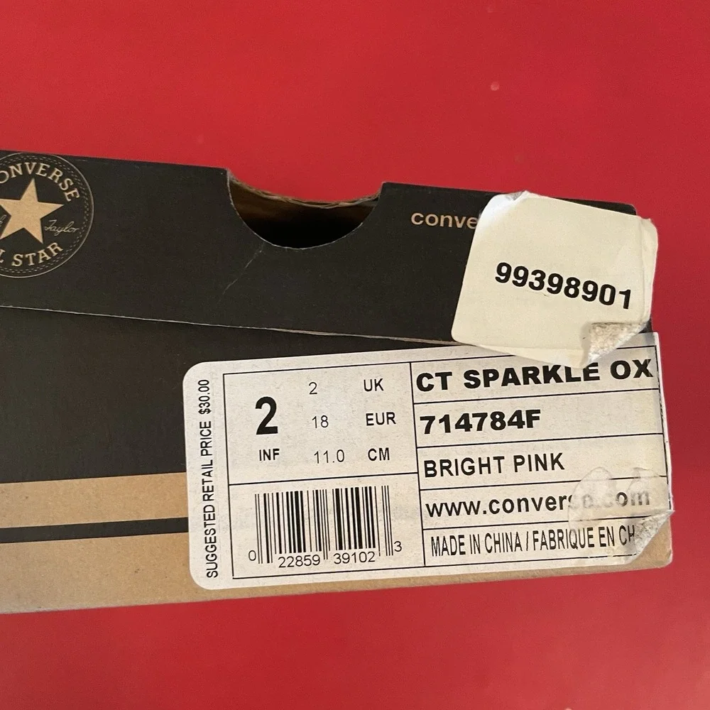Converse All Star Chuck Taylor Bright Pink Sparkle Infant Shoes‎ Laces Glitter
